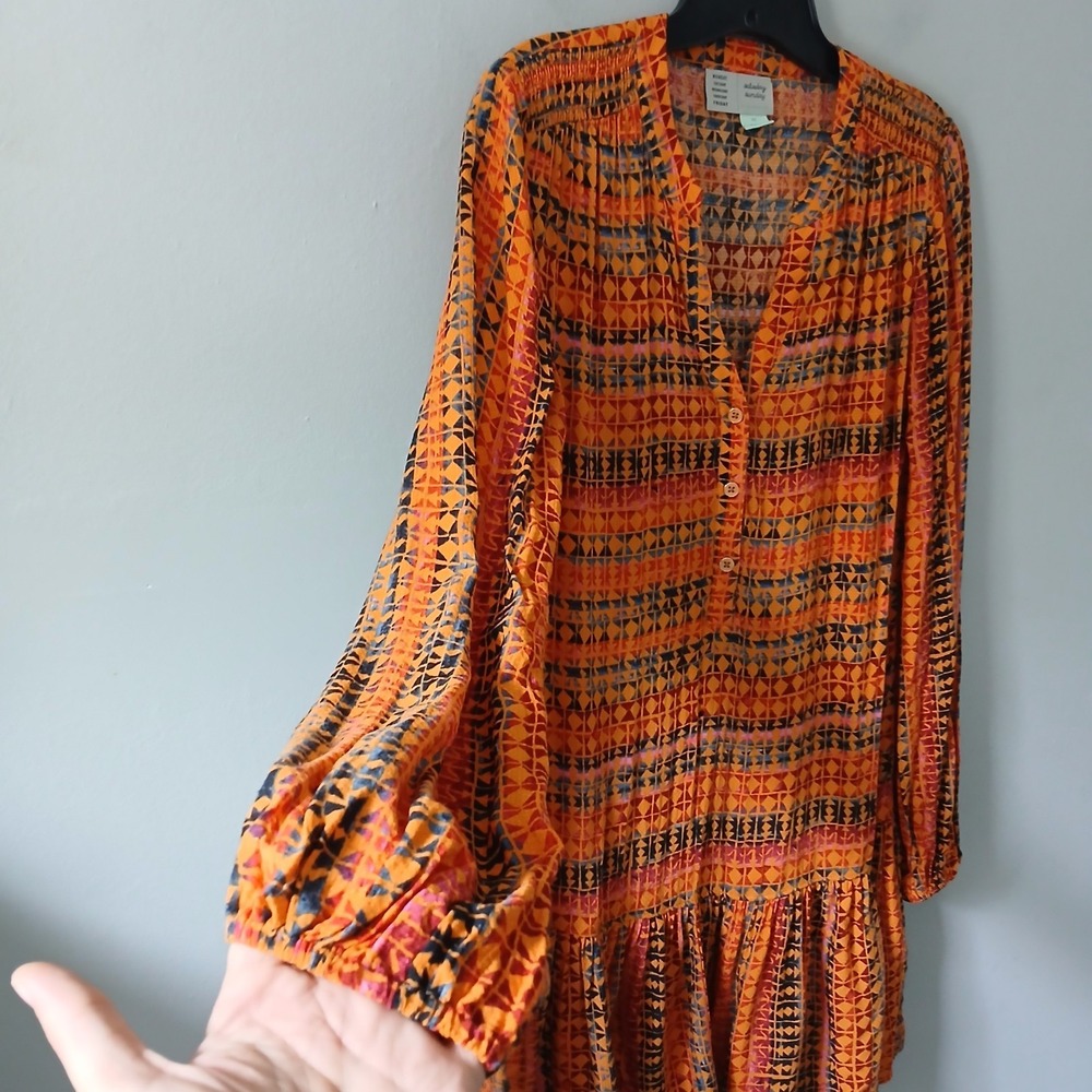 Anthropologie Elyn Tunic Dress Size XS Mini Drop Waist Long Sleeve Button Up - Picture 6 of 14
